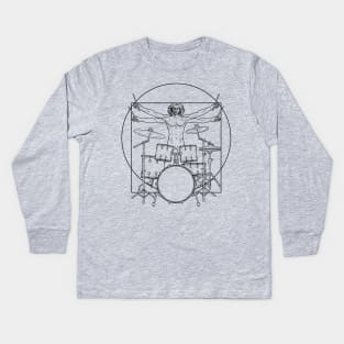 Virtuvian Man Drummer Black Kids Long Sleeve T-Shirt